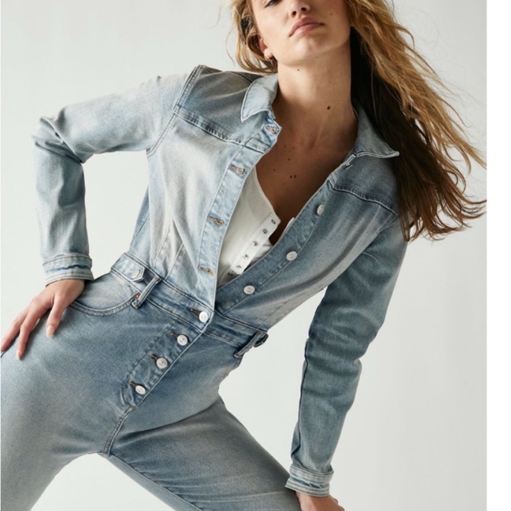 Blue Denim Overalls with Slim Fit